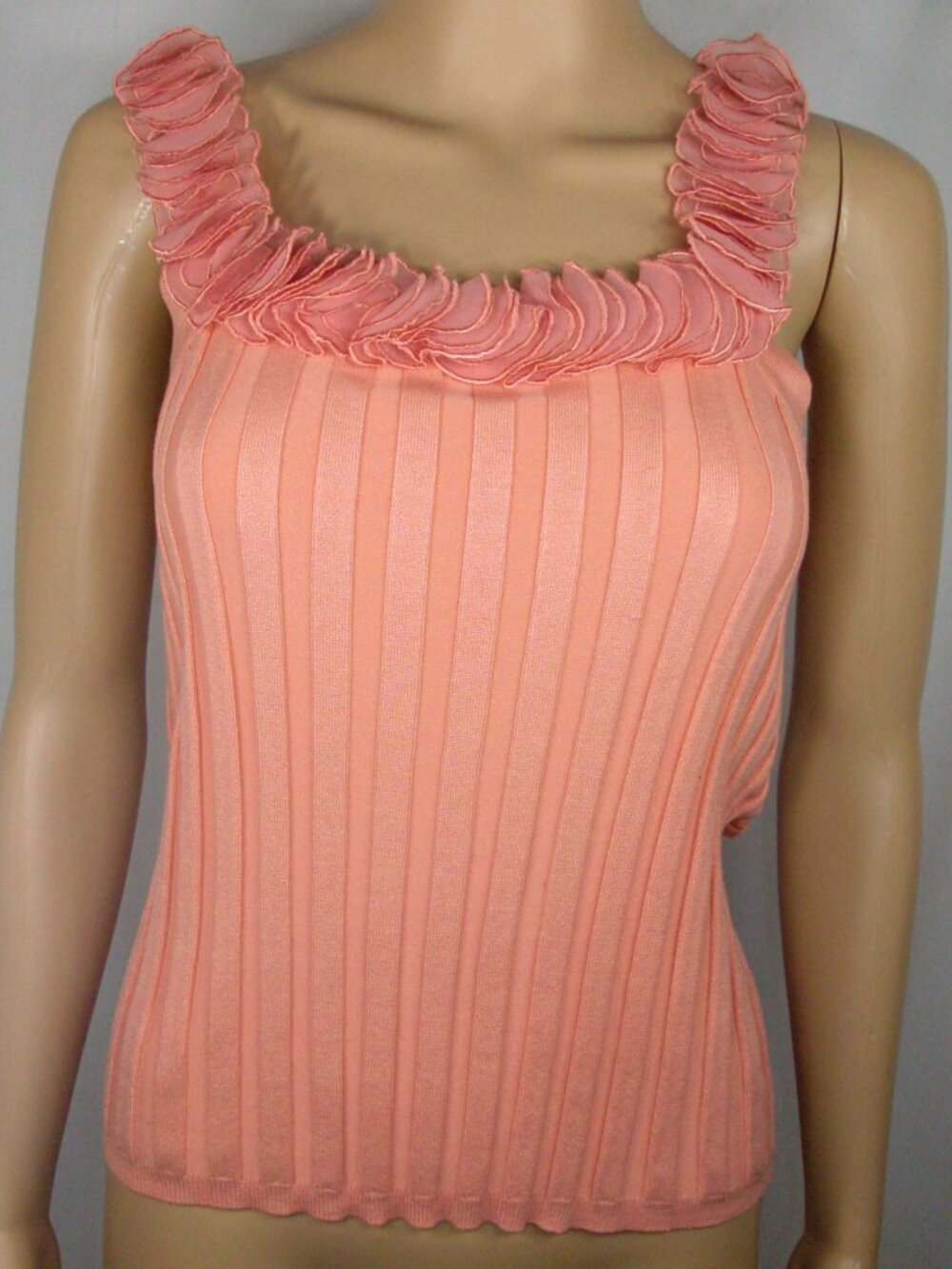 Silk Blend Ruffle Tank Blouse in Coral/Salmon Evie size S.